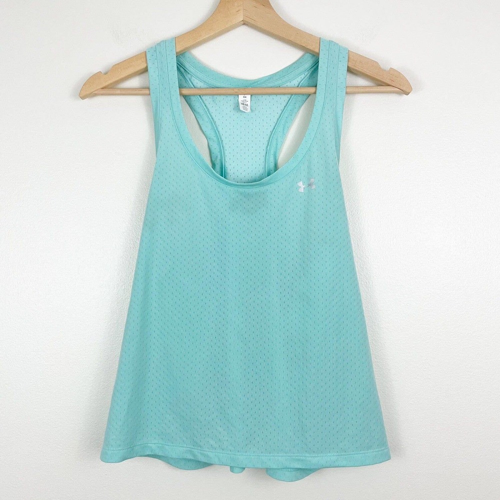 Under Armour Running Tank Women’s Small S Racerback Athletic Mesh Blue Aqua